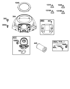 Blower Housing And Air Cleaner Group Diagram and Parts List for 40N877-0072-B5  Briggs and Stratton Engine
